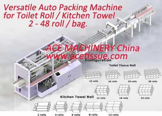 Latest Europe Design Versatile Toilet Tissue Kitchen Towel Roll Packing Machine 2-48 Roll Per Bag